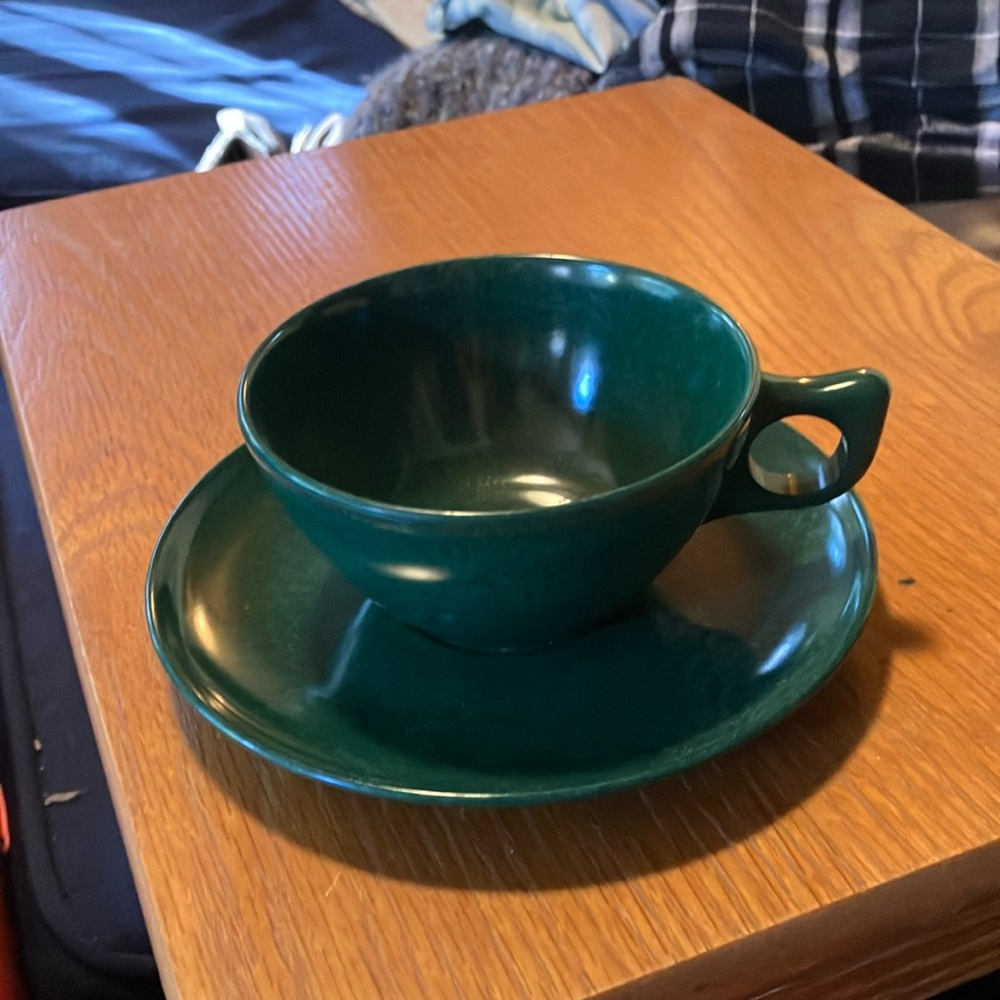 Vintage Branchell Melmac Color Flyte Cup/Saucer in a deep green (Glade Green?)